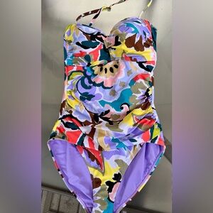 NWOT Anne Cole Vibrant Print Twist Top Ruched One Piece Swimsuit Size 6